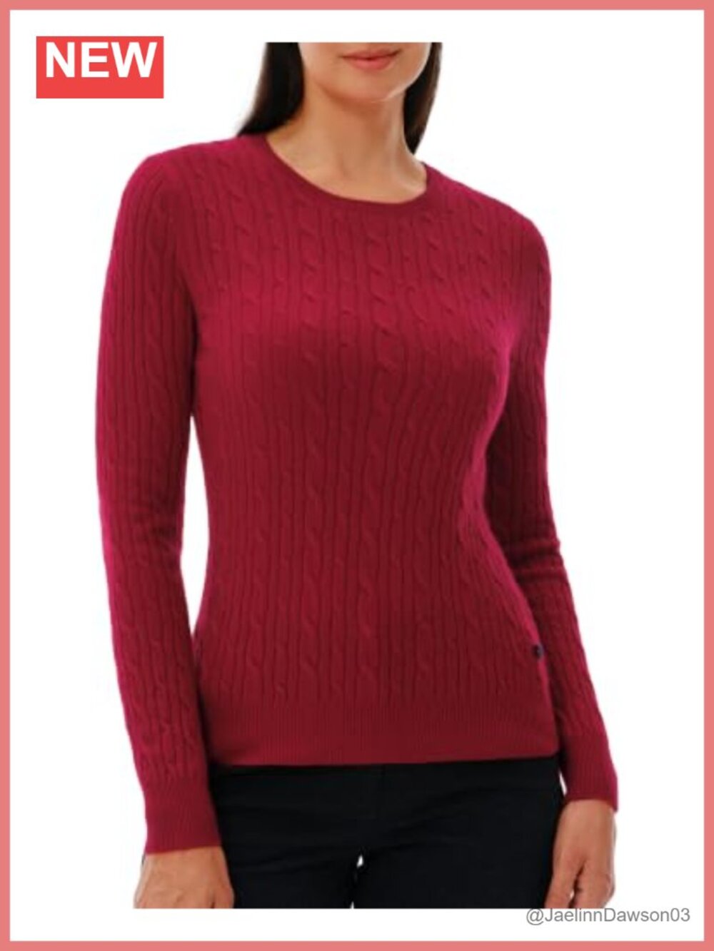 100% Cashmere Cable Knit Crew Neck Pullover Sweater
